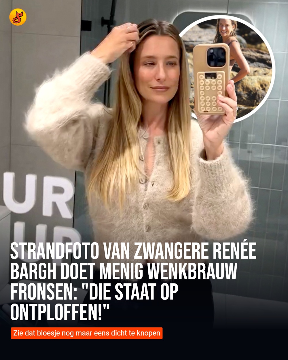 Strandfoto van zwangere Renée Bargh doet menig wenkbrauw fronsen: "Die staat op ontploffen!"