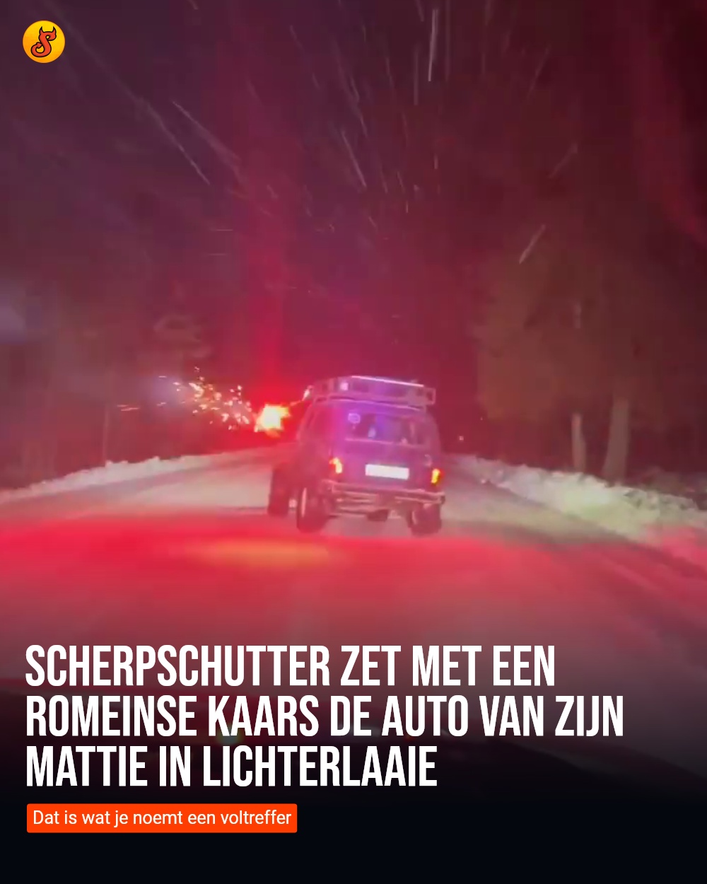 Scherpschutter zet met een Romeinse kaars de auto van zijn mattie in lichterlaaie