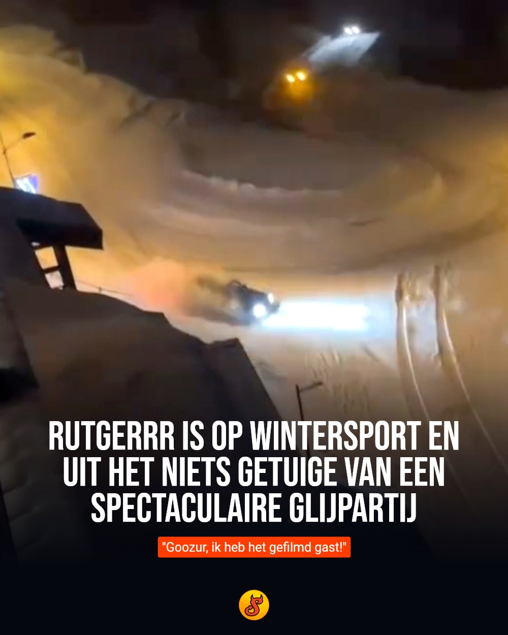 Rutgerrr is op wintersport en uit het niets getuige van een spectaculaire glijpartij