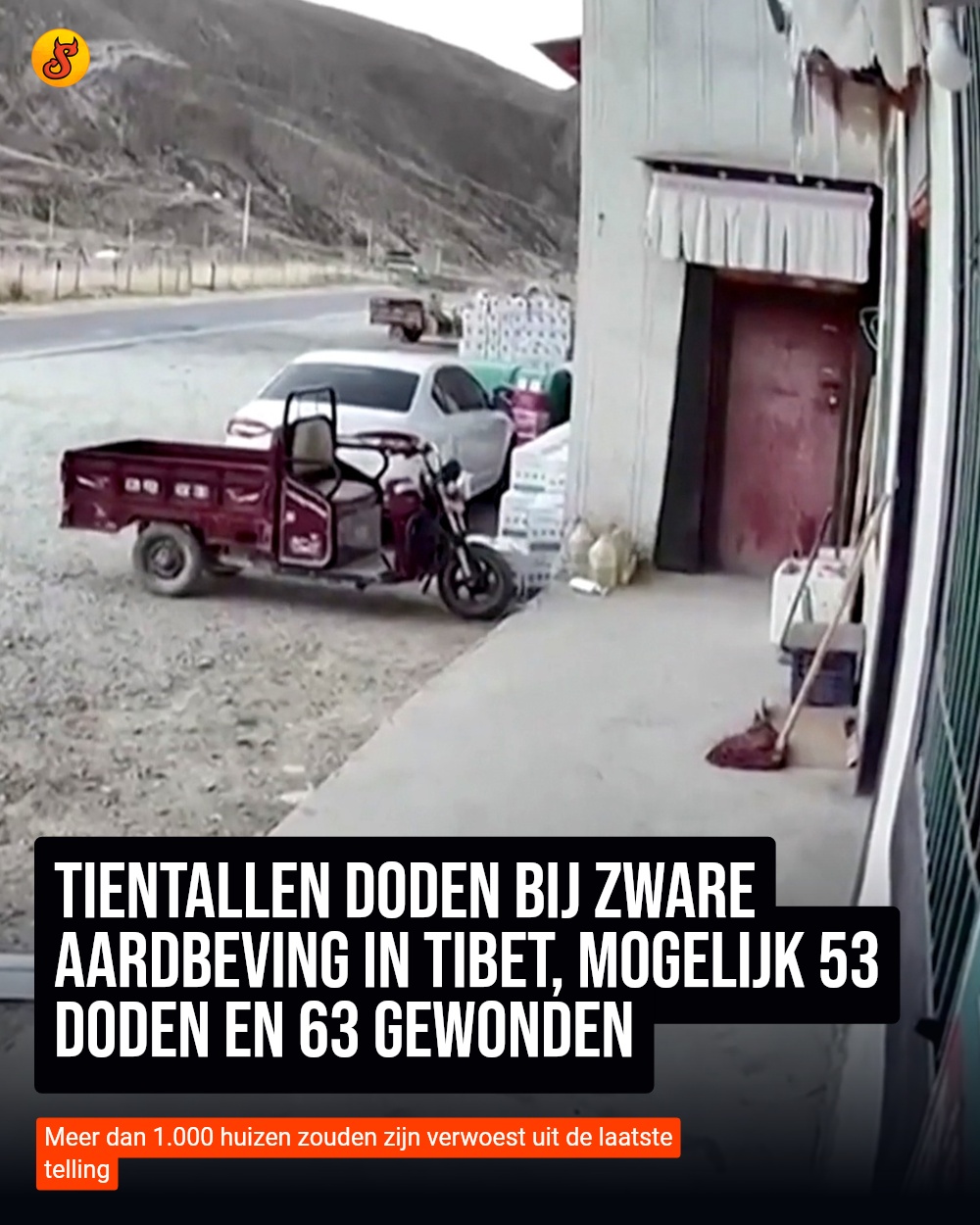 Tientallen doden bij zware aardbeving in Tibet, mogelijk 53 doden en 63 gewonden