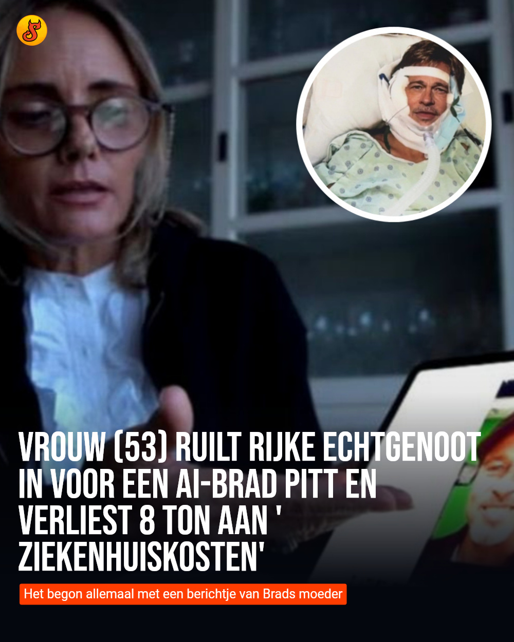 Vrouw (53) ruilt rijke echtgenoot in voor een AI-Brad Pitt en verliest 8 ton aan 'ziekenhuiskosten'
