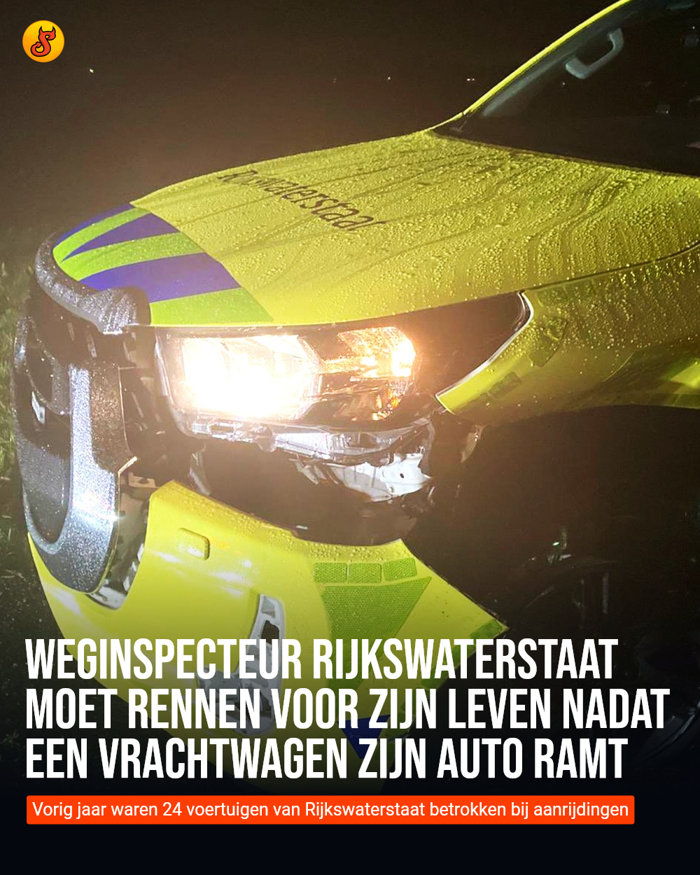 Weginspecteur Rijkswaterstaat moet rennen voor zijn leven nadat een vrachtwagen zijn auto ramt