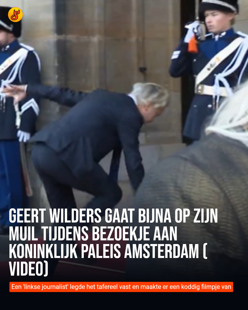 Geert Wilders gaat bijna op zijn muil tijdens bezoekje aan Koninklijk Paleis Amsterdam (VIDEO)