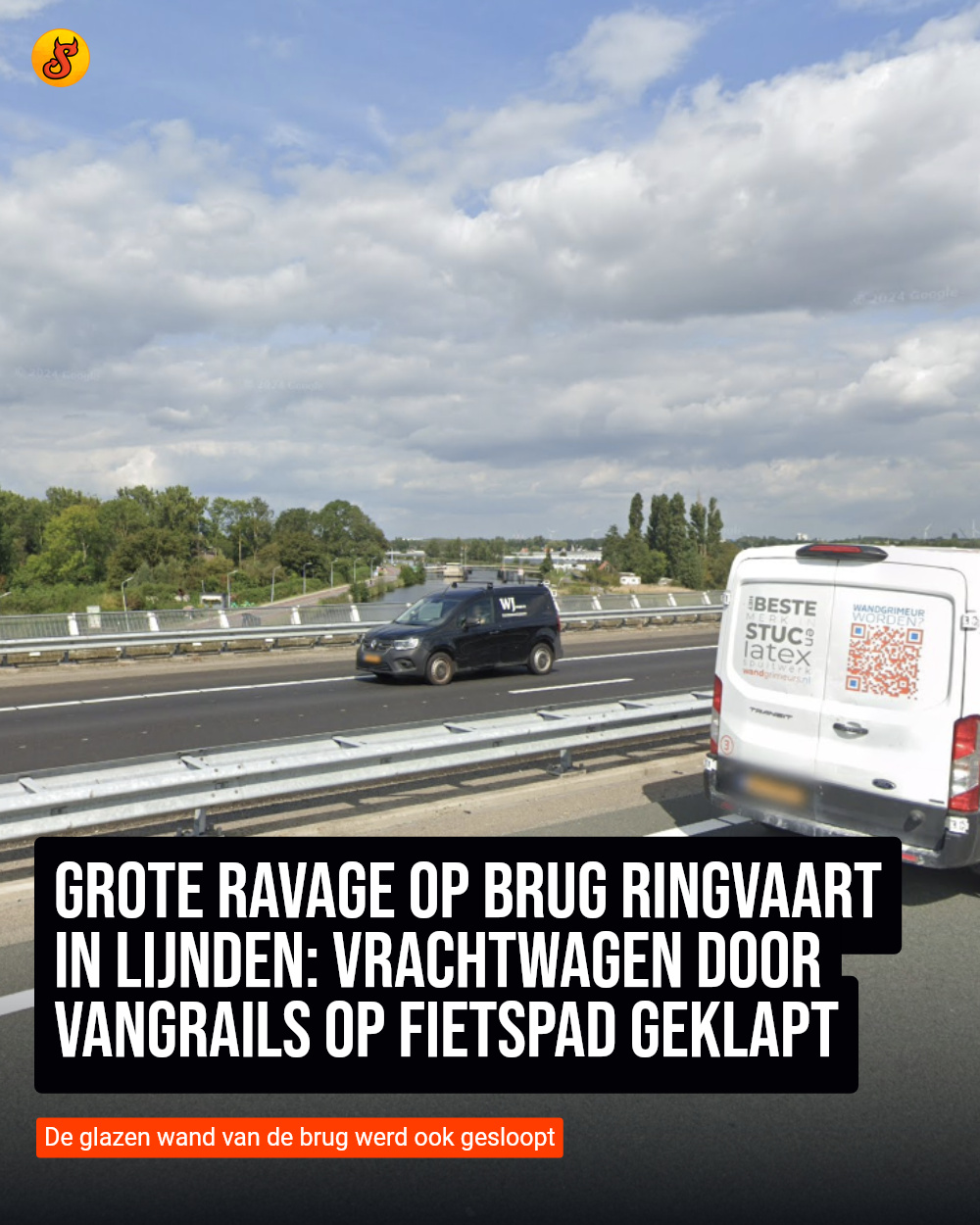 Grote ravage op brug Ringvaart in Lijnden: vrachtwagen door vangrails op fietspad geklapt