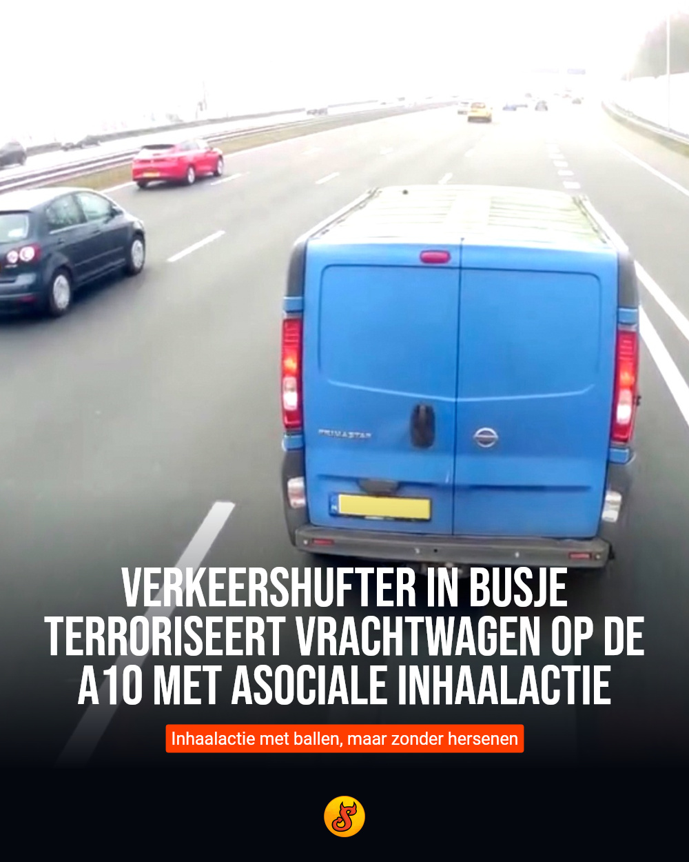 Verkeershufter in busje terroriseert vrachtwagen op de A10 met asociale inhaalactie