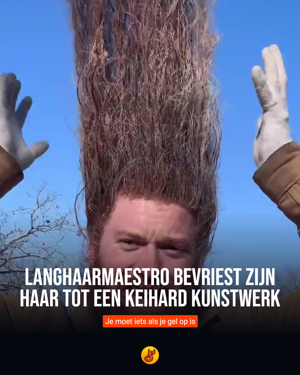 Langhaarmaestro bevriest zijn haar tot een keihard kunstwerk