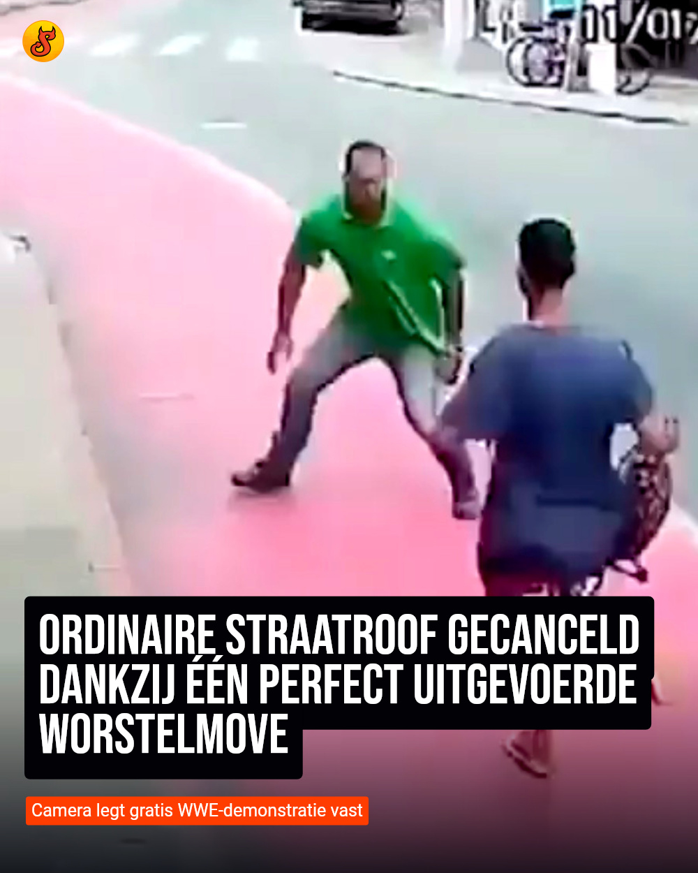 Ordinaire straatroof gecanceld dankzij één perfect uitgevoerde worstelmove