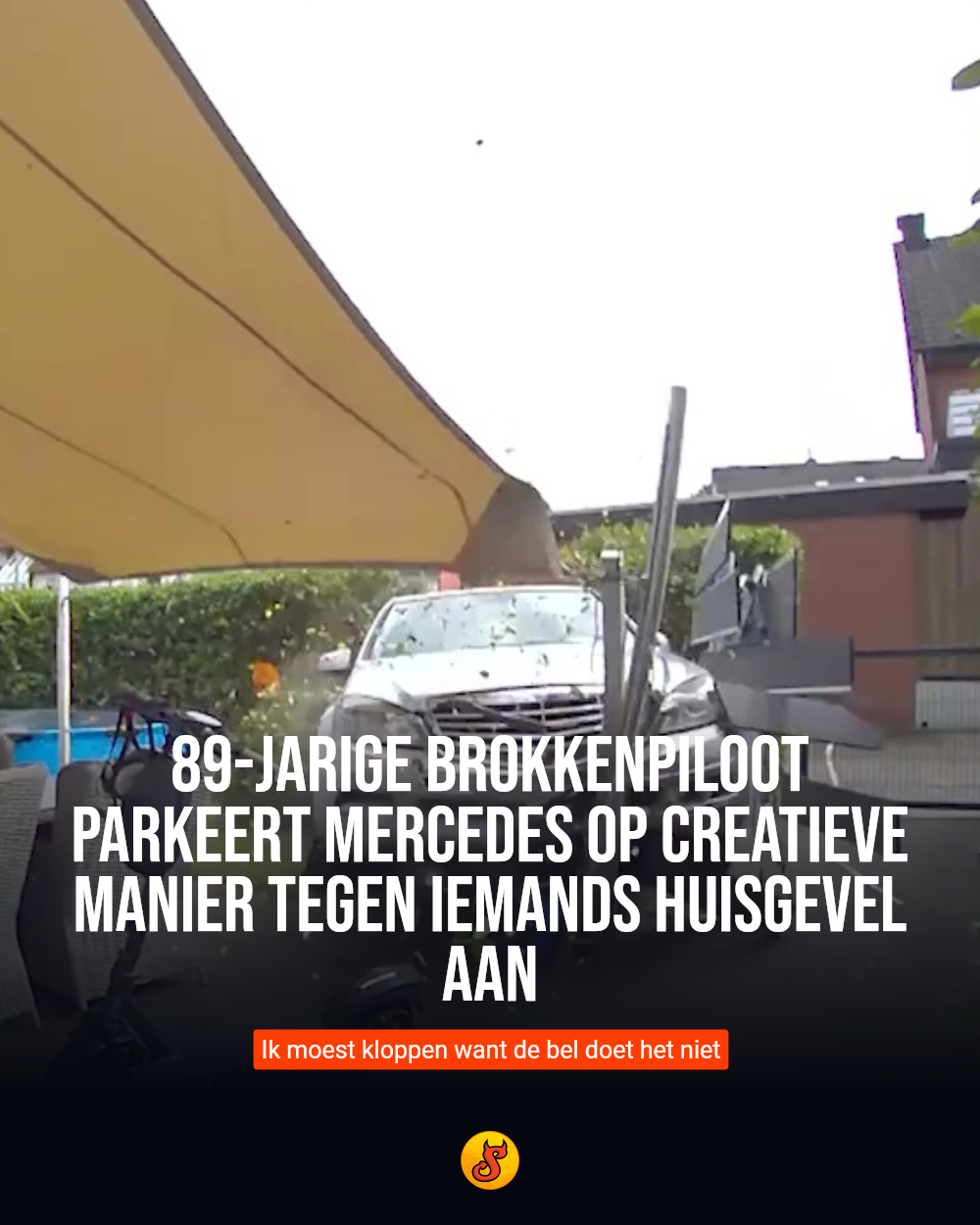 89-jarige brokkenpiloot parkeert Mercedes op creatieve manier tegen iemands huisgevel aan