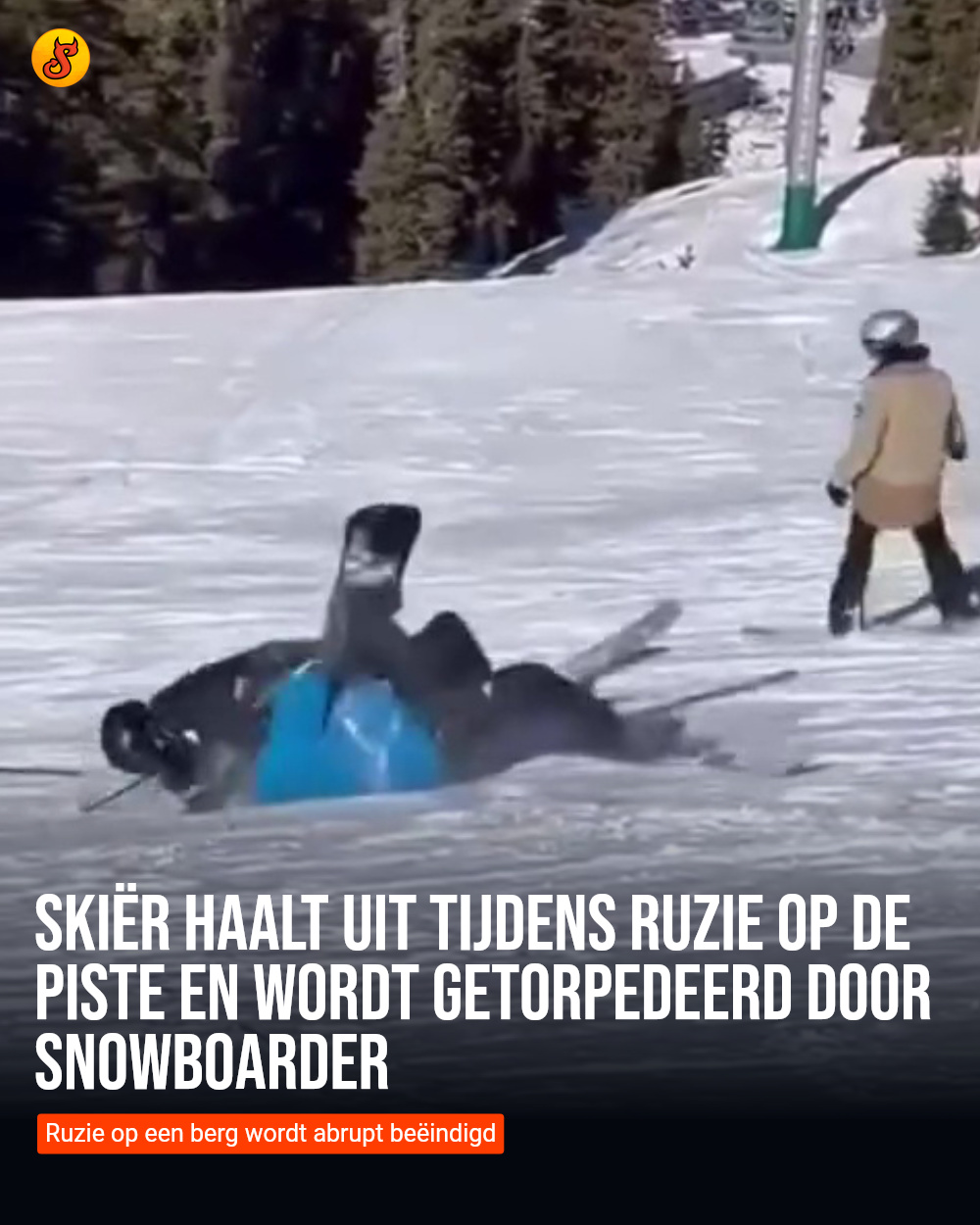 Skiër haalt uit tijdens ruzie op de piste en wordt getorpedeerd door snowboarder