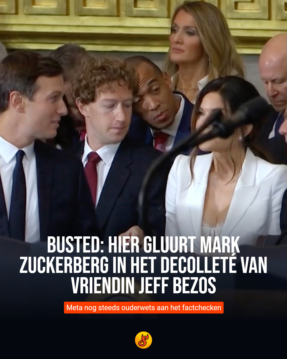 Busted: Hier gluurt Mark Zuckerberg in het decolleté van vriendin Jeff Bezos