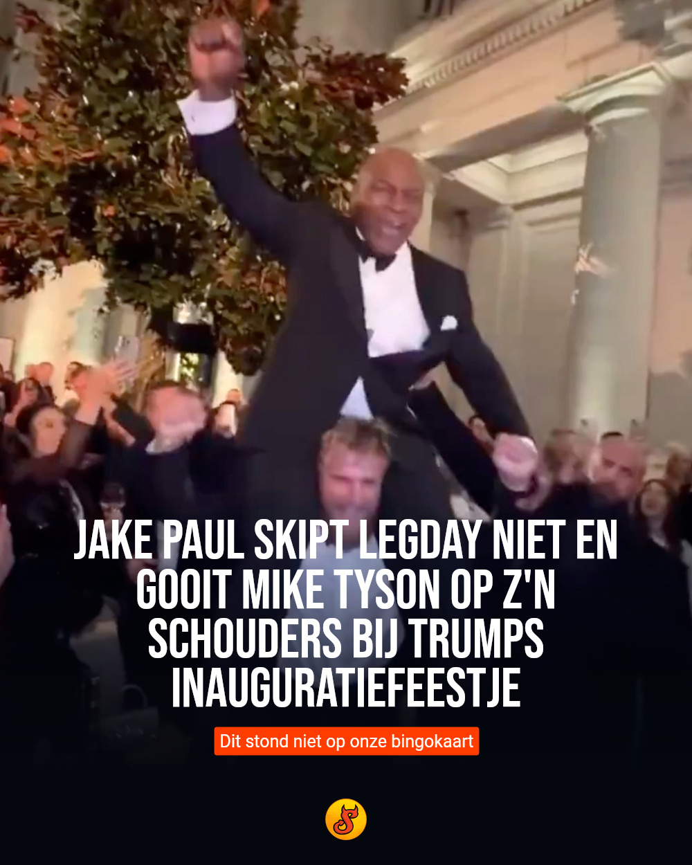 Jake Paul skipt legday niet en gooit Mike Tyson op z'n schouders bij Trumps inauguratiefeestje