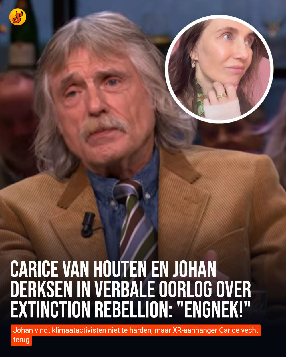 Carice van Houten en Johan Derksen in verbale oorlog over Extinction Rebellion: "Engnek!"