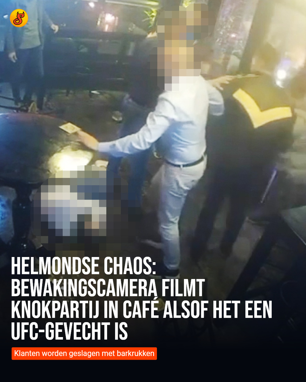Helmondse chaos: Bewakingscamera filmt knokpartij in café alsof het een UFC-gevecht is