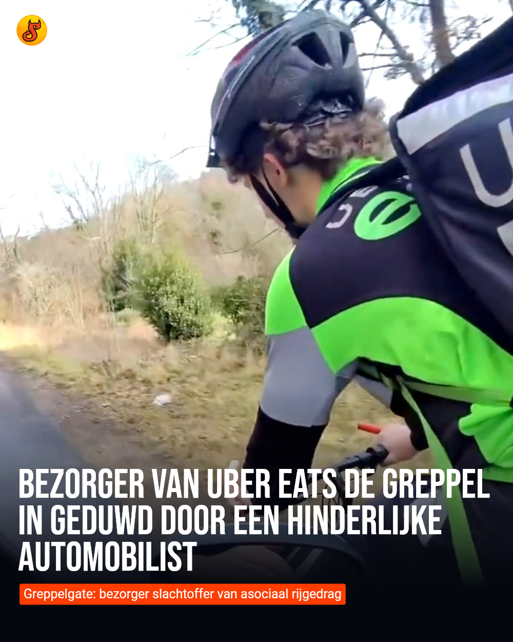 Bezorger van Uber Eats de greppel in geduwd door een hinderlijke automobilist