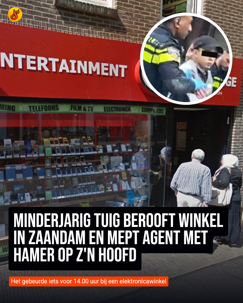 Minderjarig tuig berooft winkel in Zaandam en mept agent met hamer op z'n hoofd