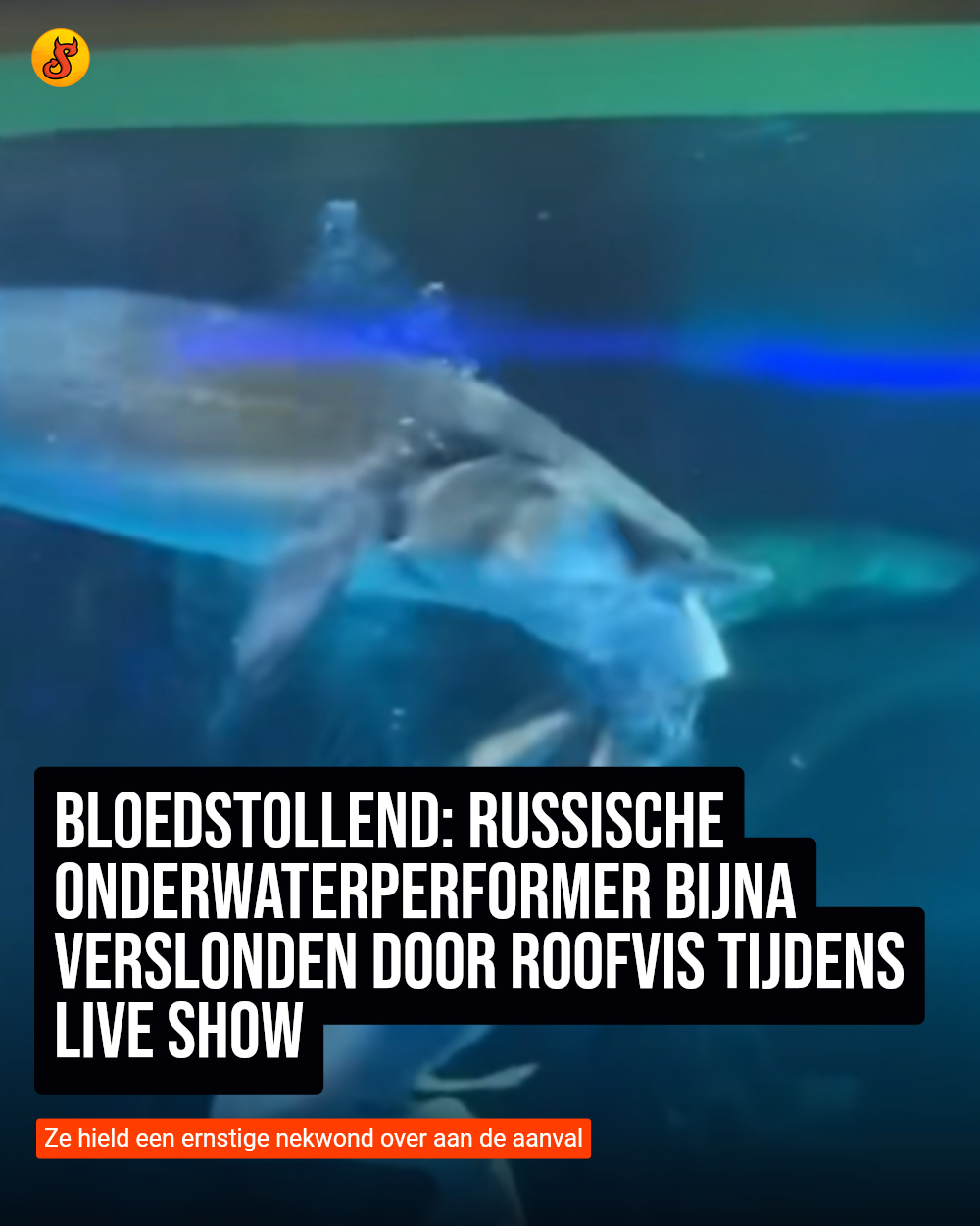 Bloedstollend: Russische onderwaterperformer bijna verslonden door roofvis tijdens live show
