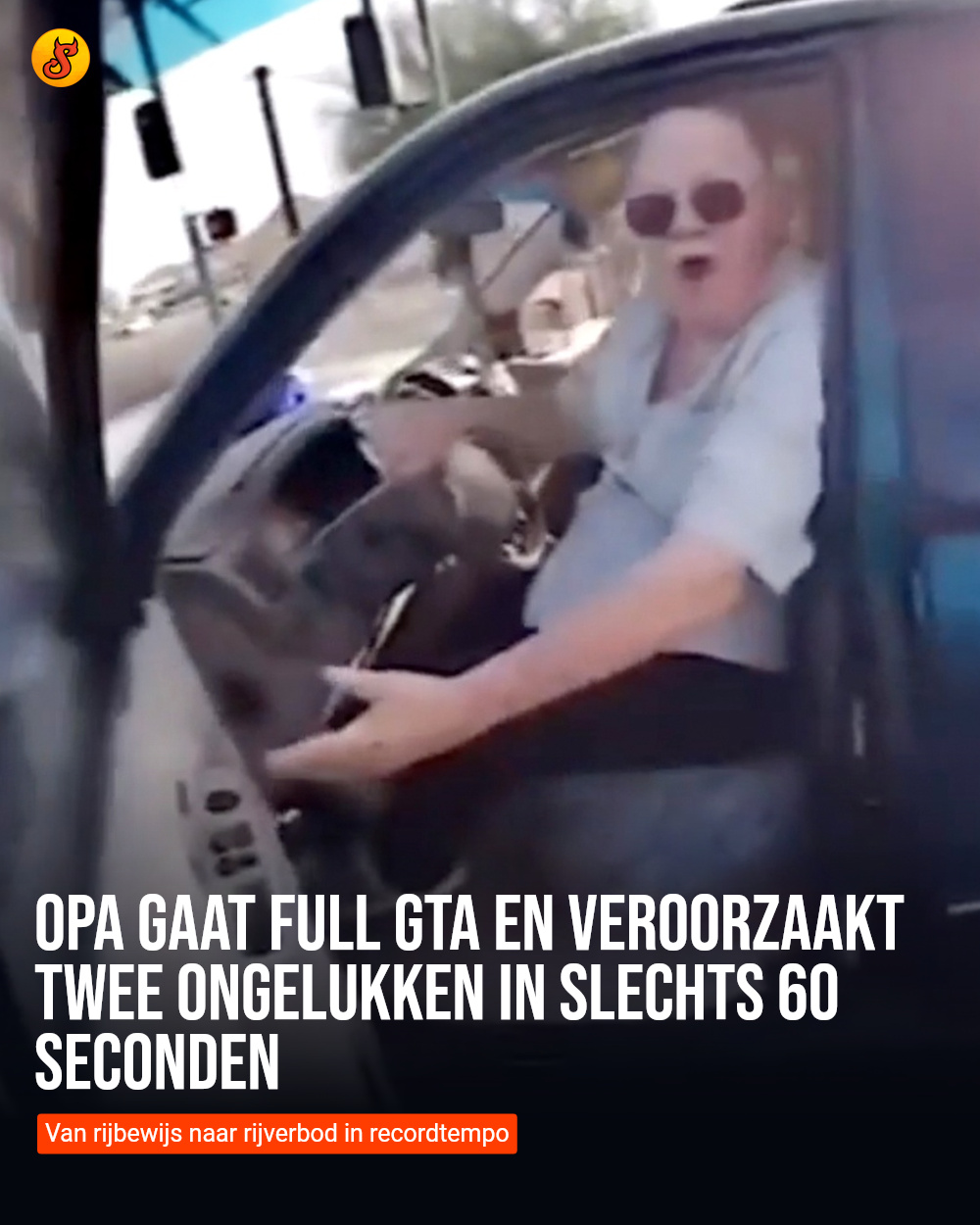 Opa gaat full GTA en veroorzaakt twee ongelukken in slechts 60 seconden