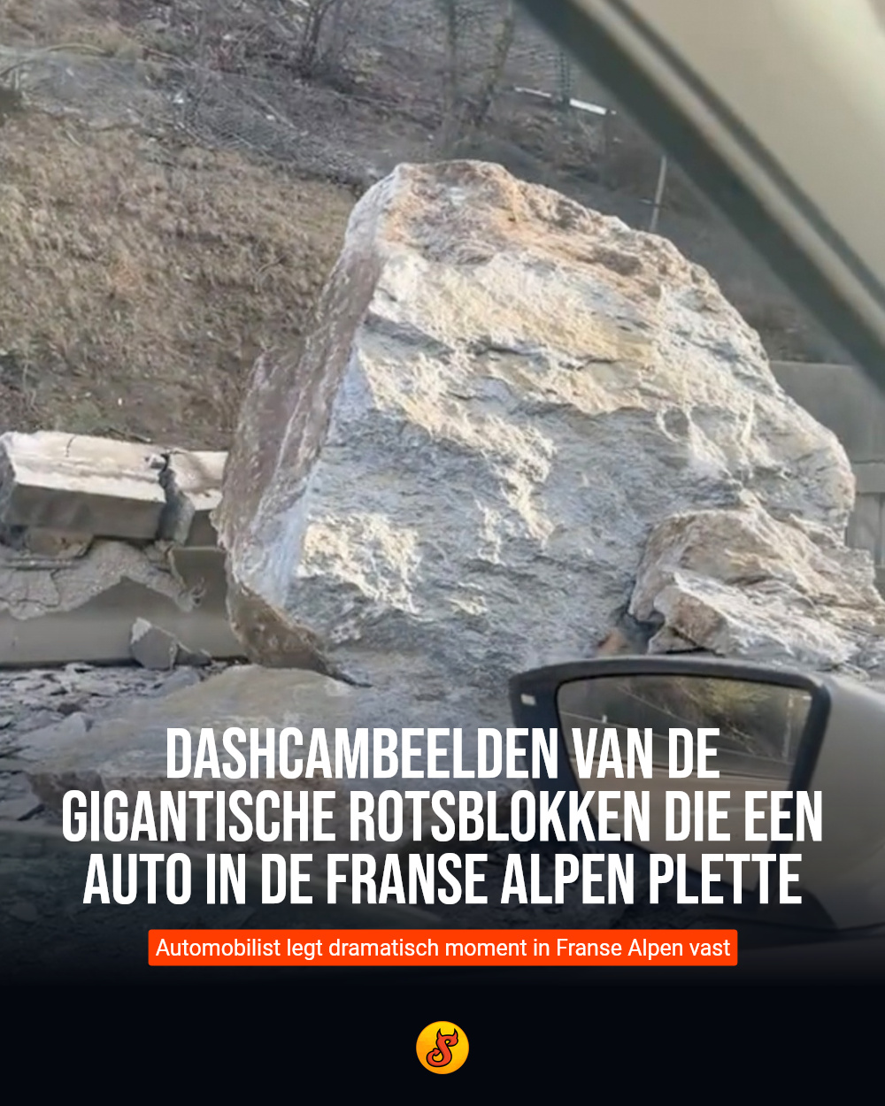 Dashcambeelden van de gigantische rotsblokken die een auto in de Franse Alpen plette