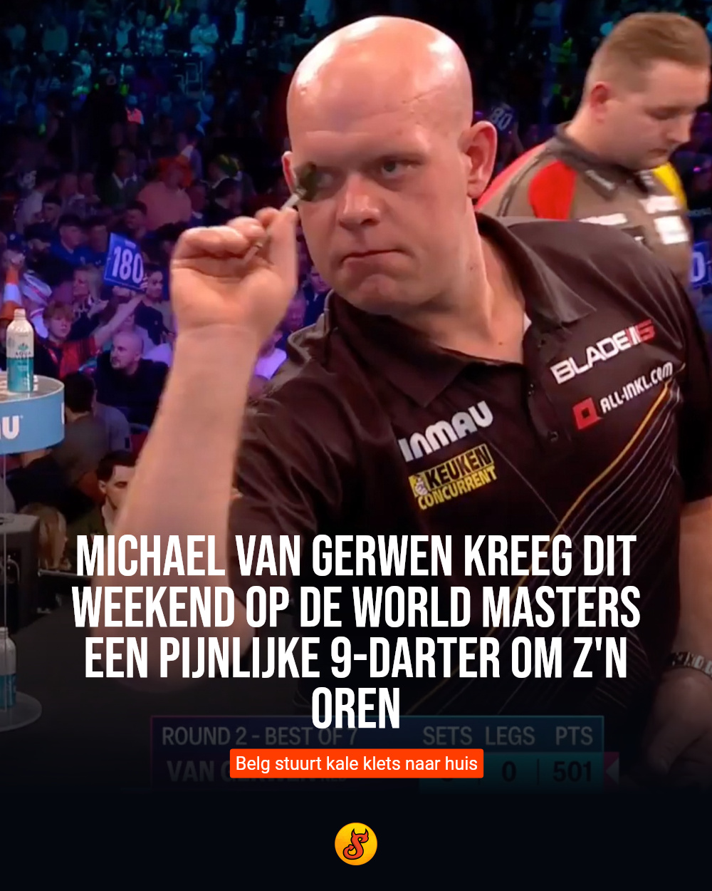 Michael van Gerwen kreeg dit weekend op de World Masters een pijnlijke 9-darter om z'n oren