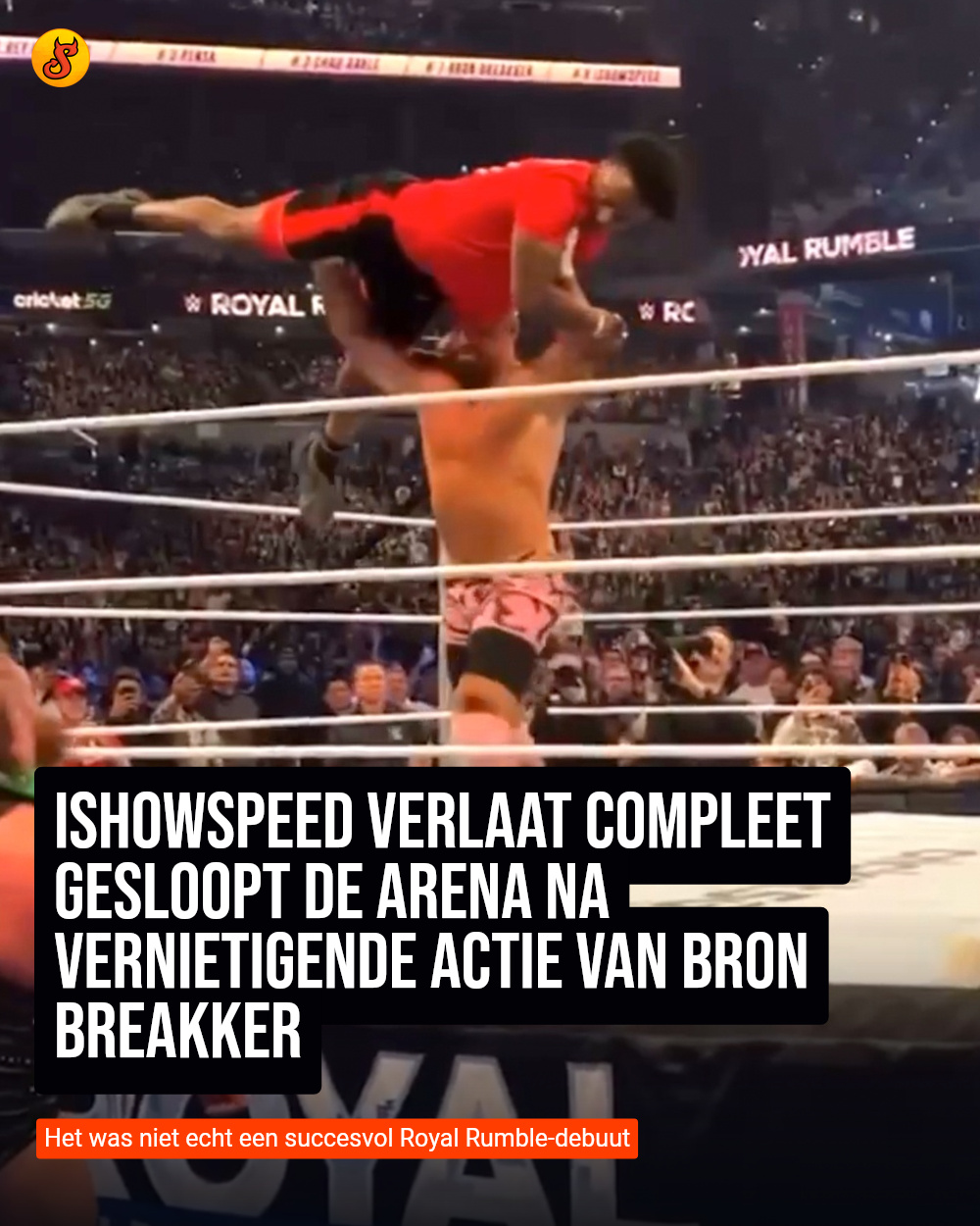 IShowSpeed verlaat compleet gesloopt de arena na vernietigende actie van Bron Breakker