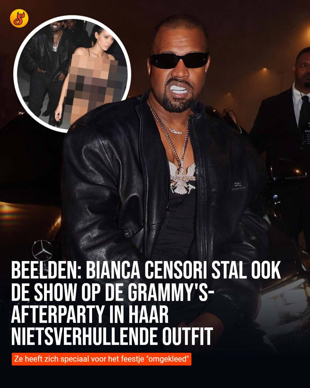 Beelden: Bianca Censori stal ook de show op de Grammy's-afterparty in haar nietsverhullende outfit