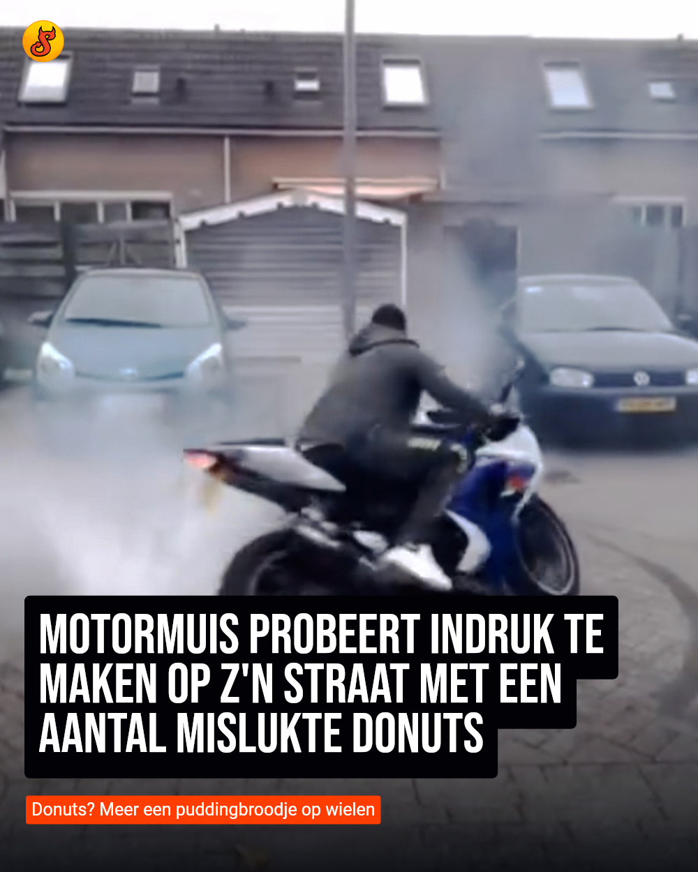 Motormuis probeert indruk te maken op z'n straat met een aantal mislukte donuts