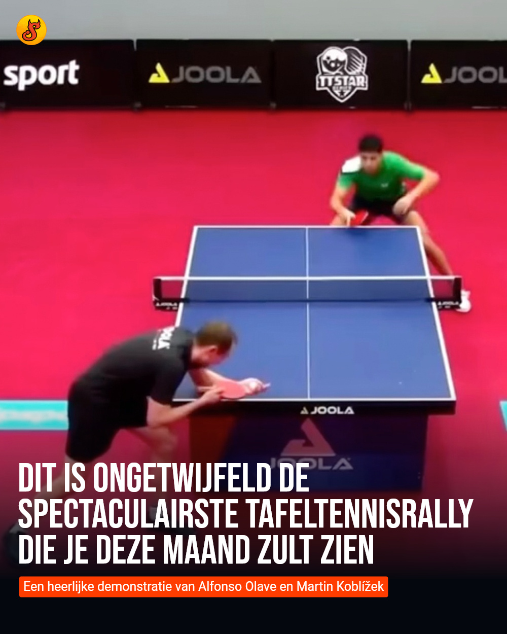 Dit is ongetwijfeld de spectaculairste tafeltennisrally die je deze maand zult zien