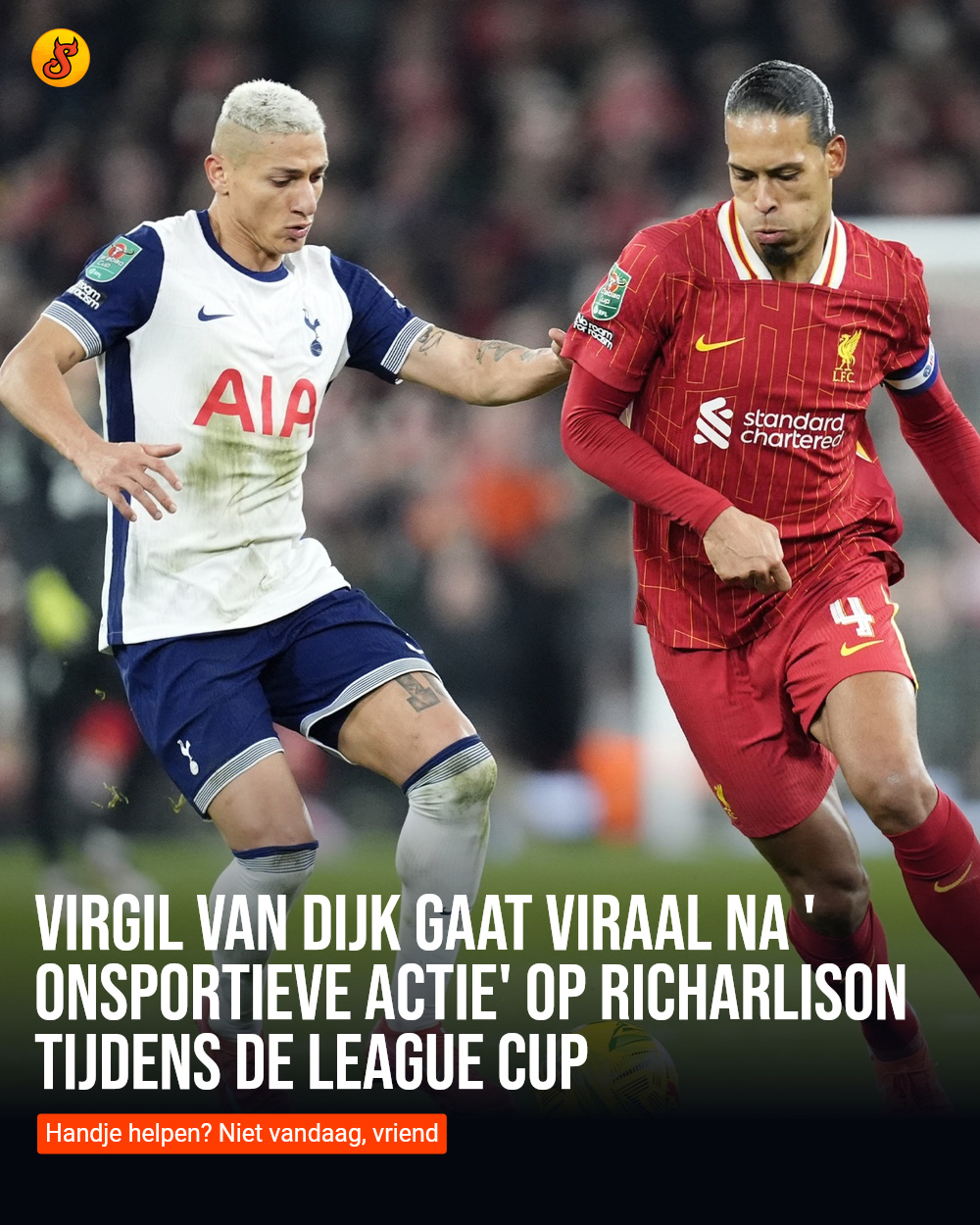 Virgil van Dijk gaat viraal na 'onsportieve actie' op Richarlison tijdens de League Cup