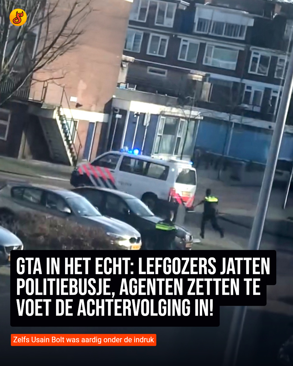GTA in het echt: Lefgozers jatten politiebusje, agenten zetten te voet de achtervolging in!