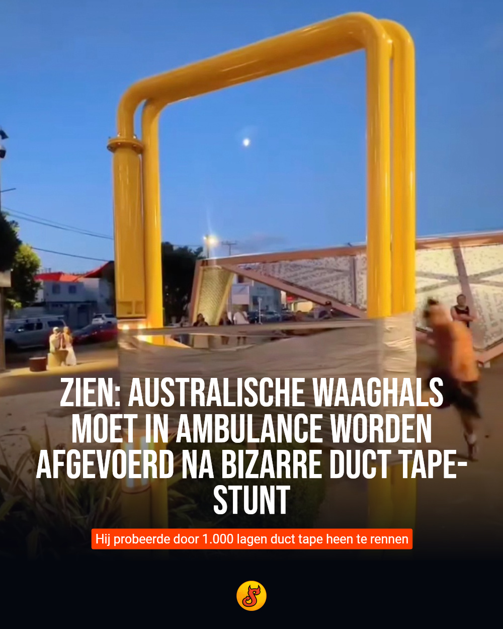 ZIEN: Australische waaghals moet in ambulance worden afgevoerd na bizarre duct tape-stunt