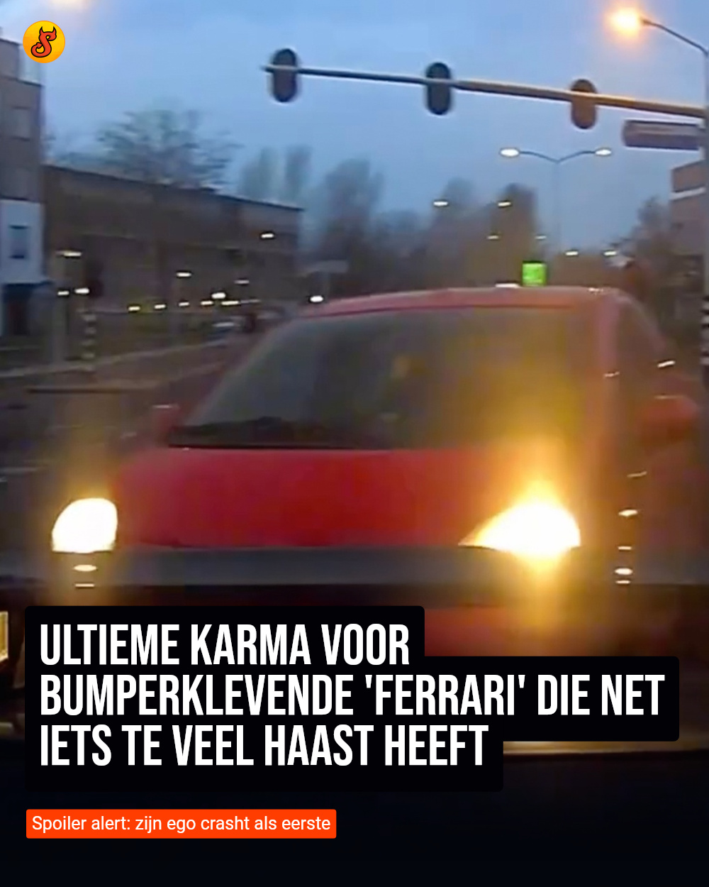 Ultieme karma voor bumperklevende 'Ferrari' die net iets te veel haast heeft