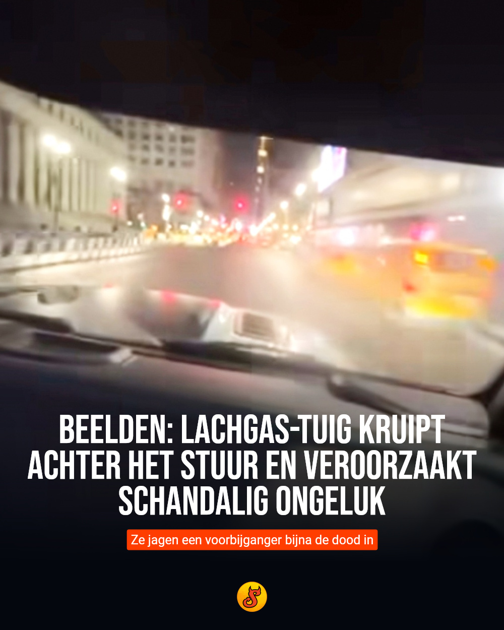 Beelden: Lachgas-tuig kruipt achter het stuur en veroorzaakt schandalig ongeluk