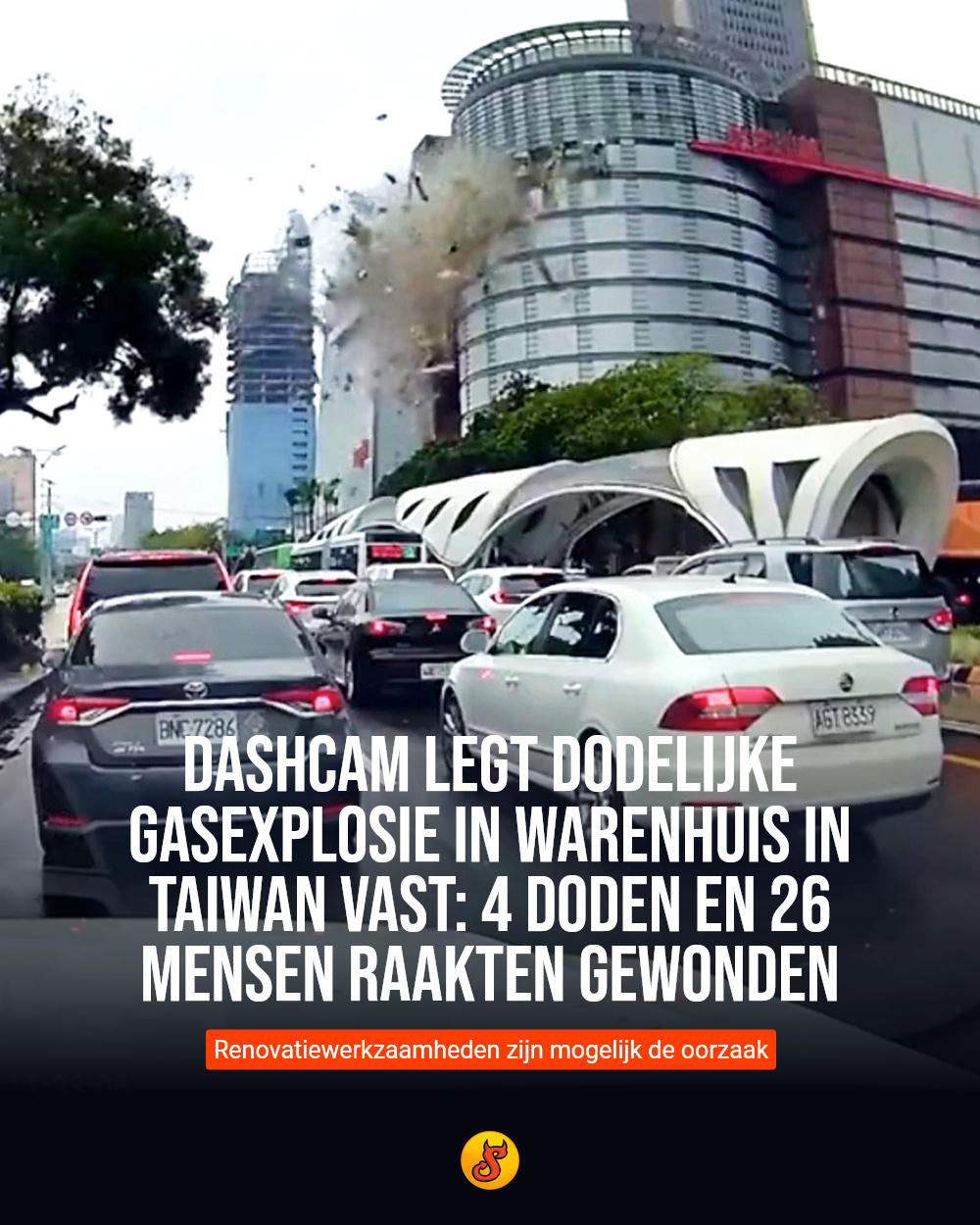 Dashcam legt dodelijke gasexplosie in warenhuis in Taiwan vast: 4 doden en 26 mensen raakten gewonden