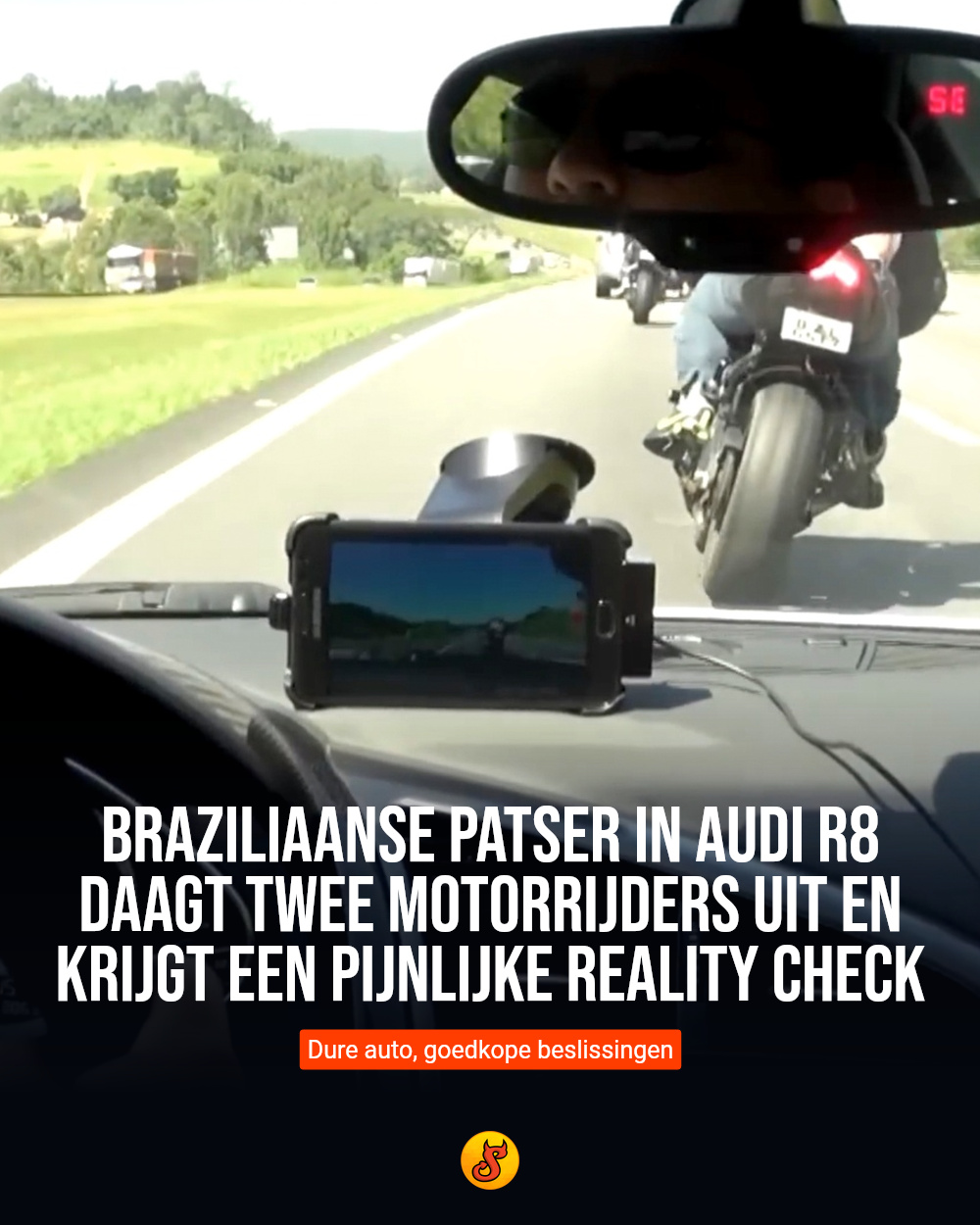 Braziliaanse patser in Audi R8 daagt twee motorrijders uit en krijgt een pijnlijke reality check