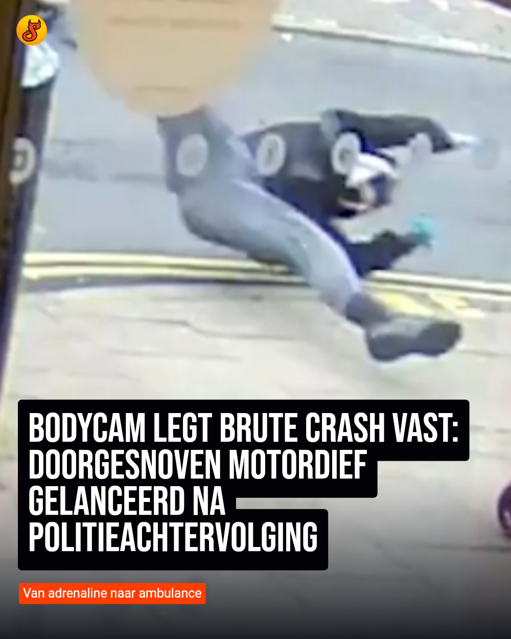 Bodycam legt brute crash vast: Doorgesnoven motordief gelanceerd na politieachtervolging