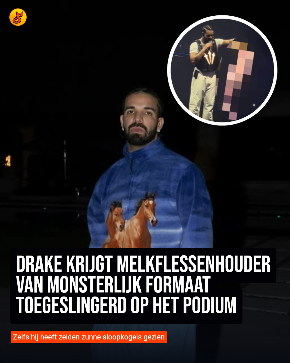 Drake krijgt melkflessenhouder van monsterlijk formaat toegeslingerd op het podium