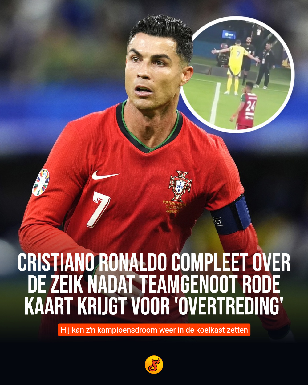 Cristiano Ronaldo compleet over de zeik nadat teamgenoot rode kaart krijgt voor 'overtreding'