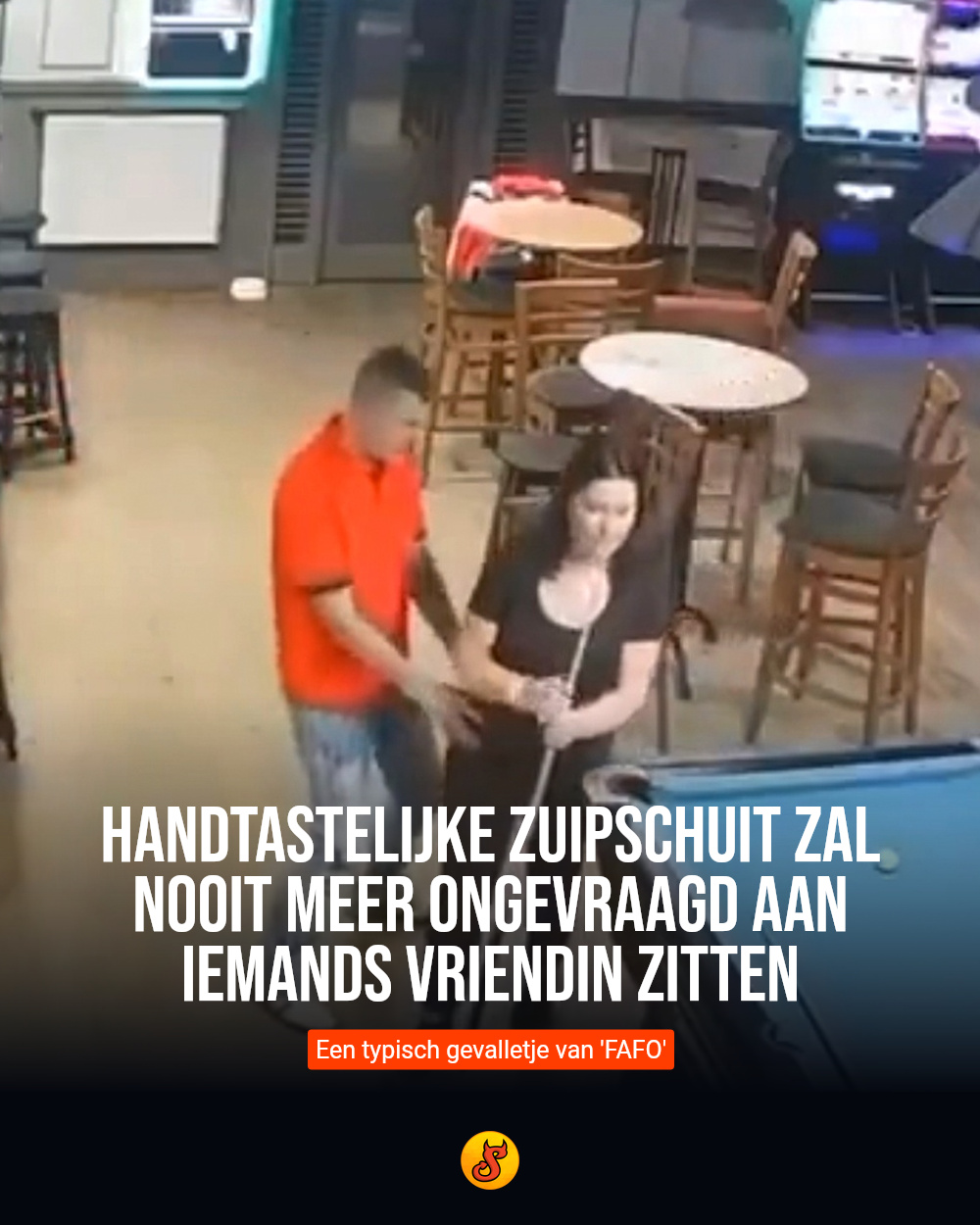 Handtastelijke zuipschuit zal nooit meer ongevraagd aan iemands vriendin zitten