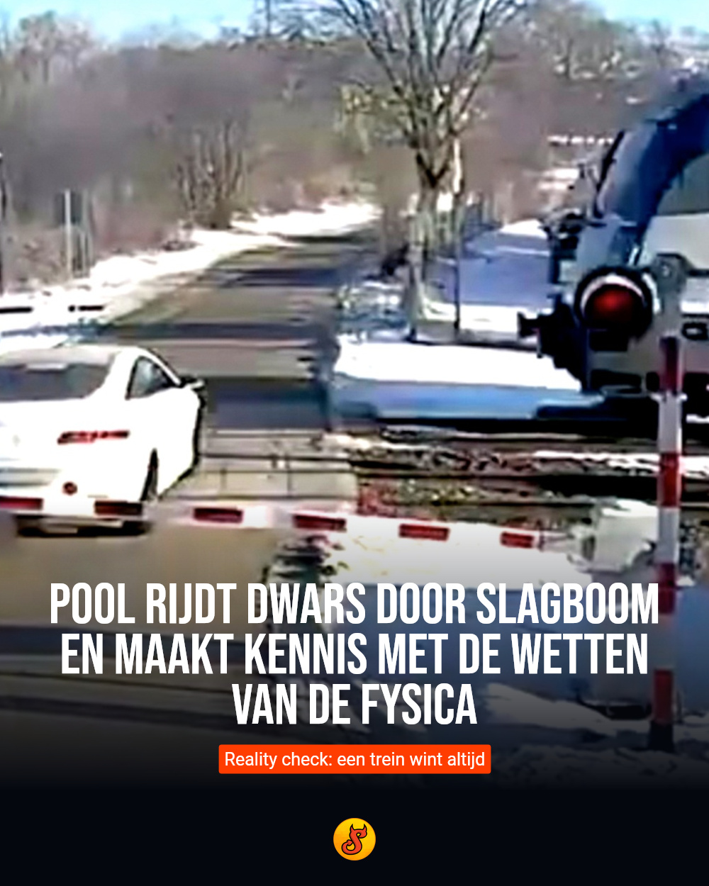 Pool rijdt dwars door slagboom en maakt kennis met de wetten van de fysica