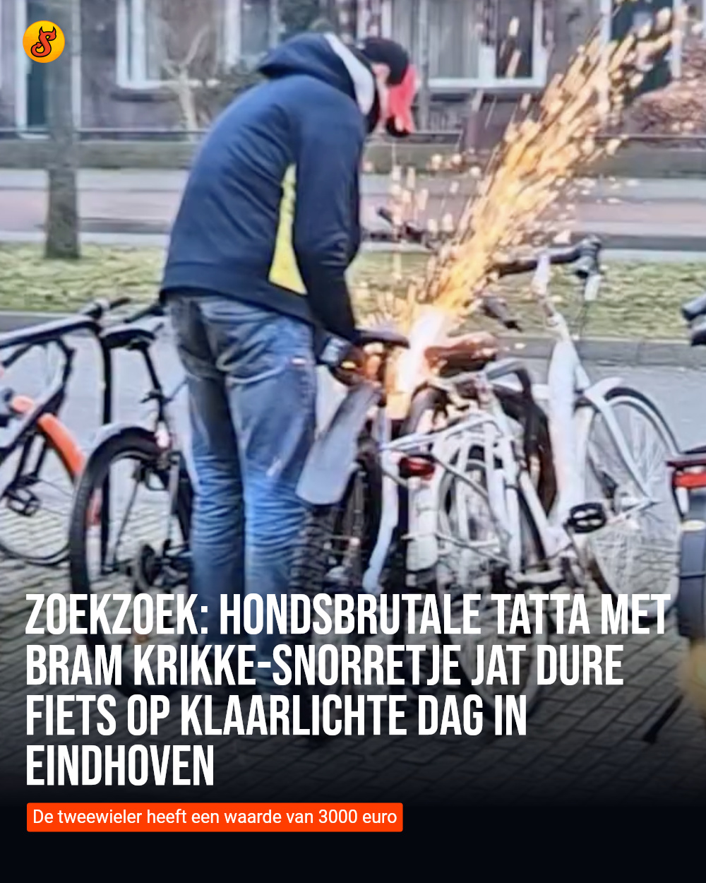 Zoekzoek: Hondsbrutale tatta met Bram Krikke-snorretje jat dure fiets op klaarlichte dag in Eindhoven