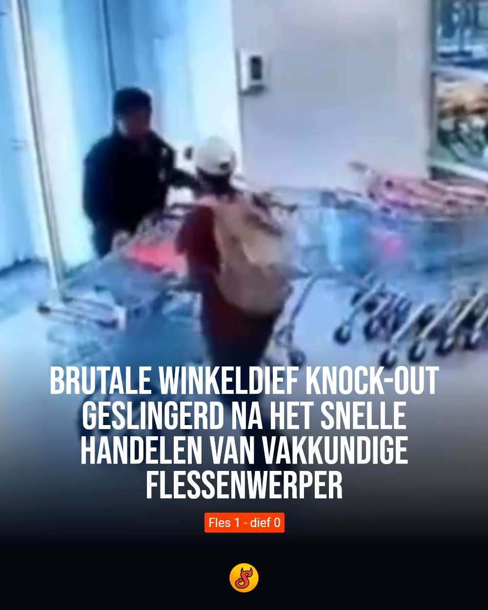 Brutale winkeldief knock-out geslingerd na het snelle handelen van vakkundige flessenwerper