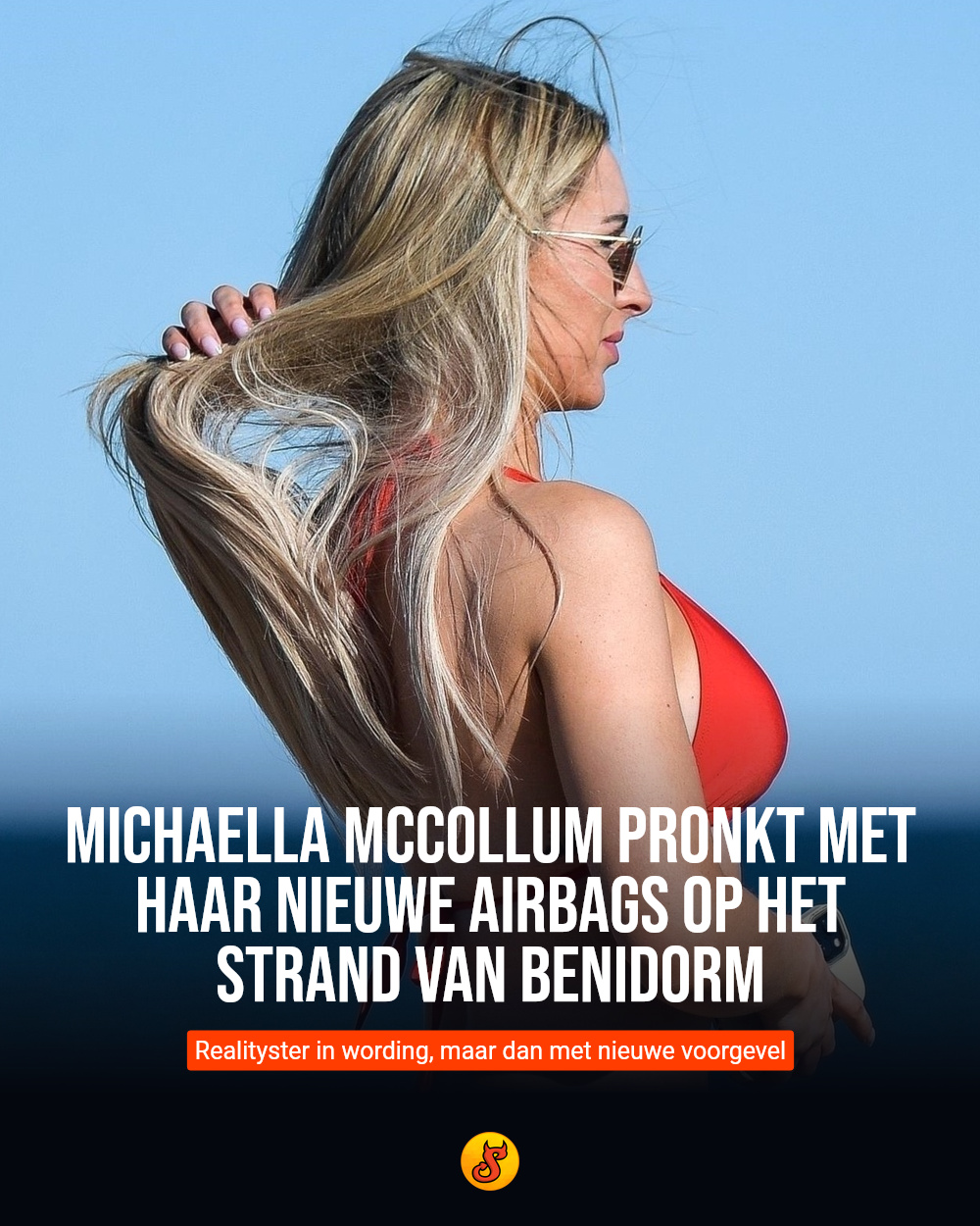 Michaella McCollum pronkt met haar nieuwe airbags op het strand van Benidorm