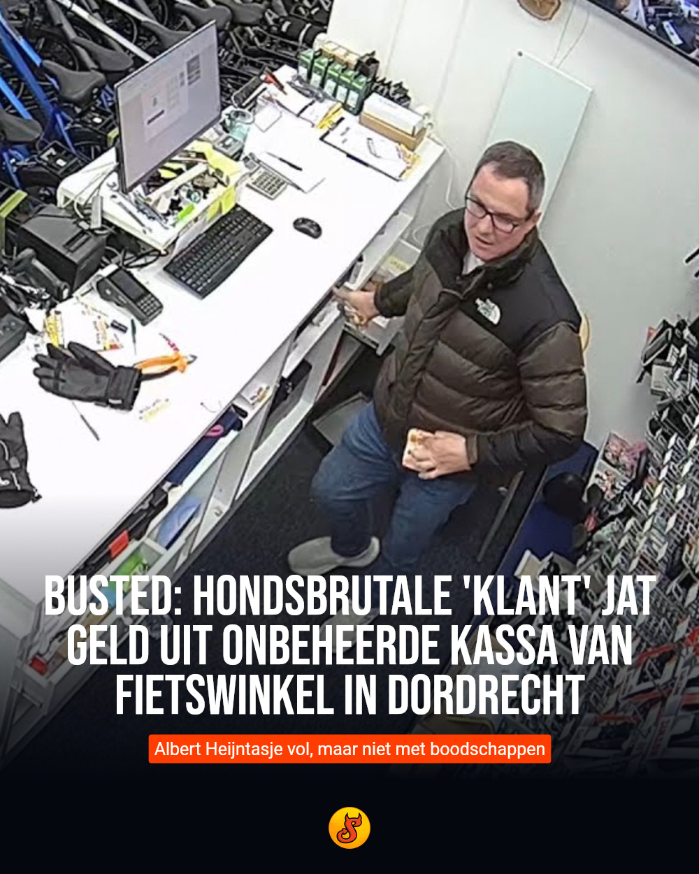 Busted: Hondsbrutale 'klant' jat geld uit onbeheerde kassa van fietswinkel in Dordrecht
