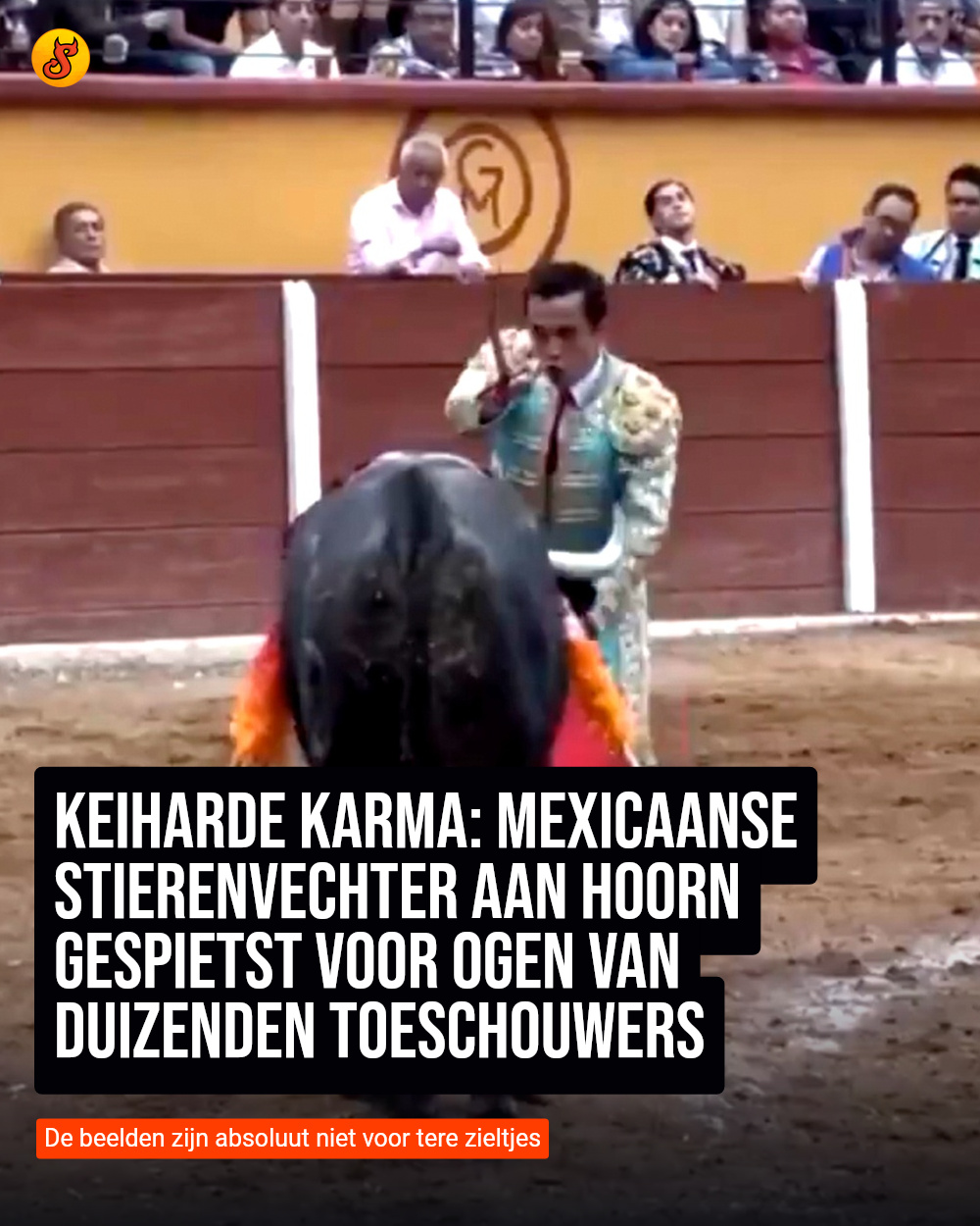 Keiharde karma: Mexicaanse stierenvechter aan hoorn gespietst voor ogen van duizenden toeschouwers