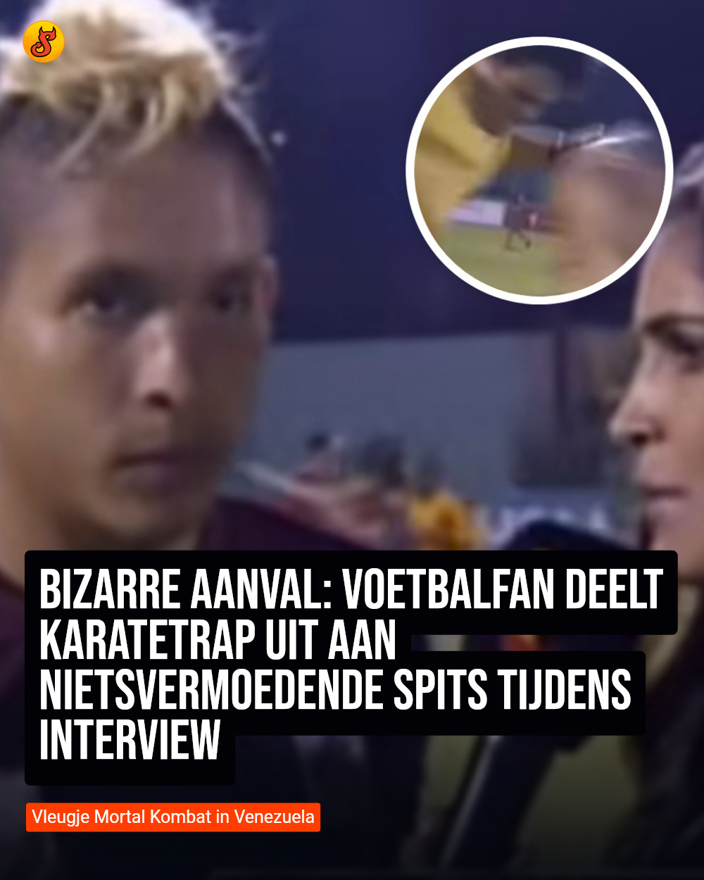 Bizarre aanval: Voetbalfan deelt karatetrap uit aan nietsvermoedende spits tijdens interview