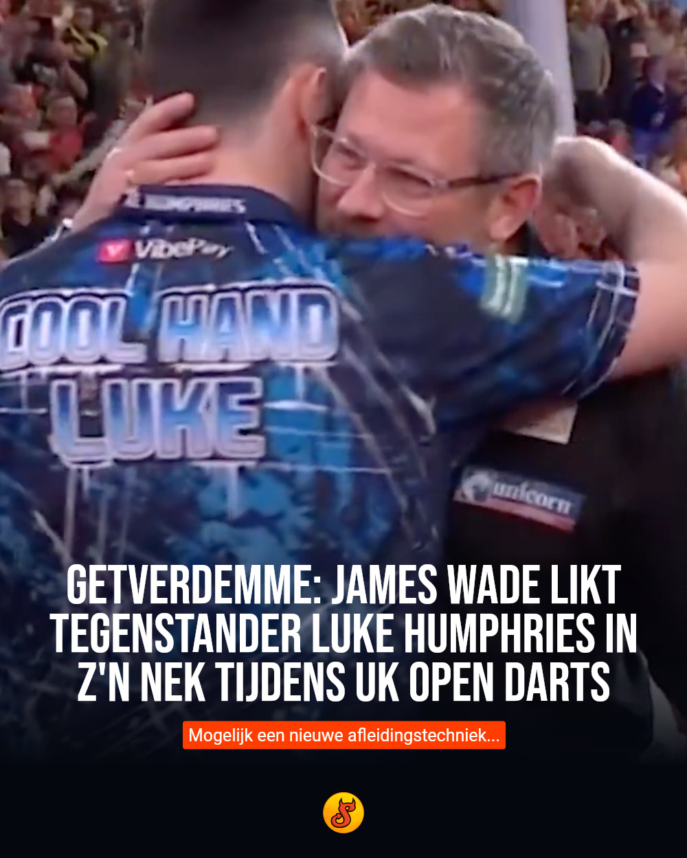 Getverdemme: James Wade likt tegenstander Luke Humphries in z'n nek tijdens UK Open Darts