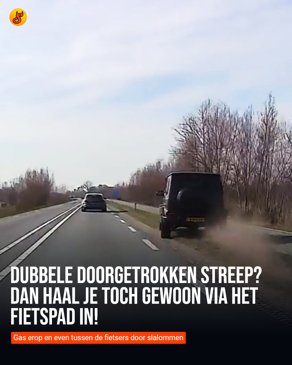Dubbele doorgetrokken streep? Dan haal je toch gewoon via het fietspad in!