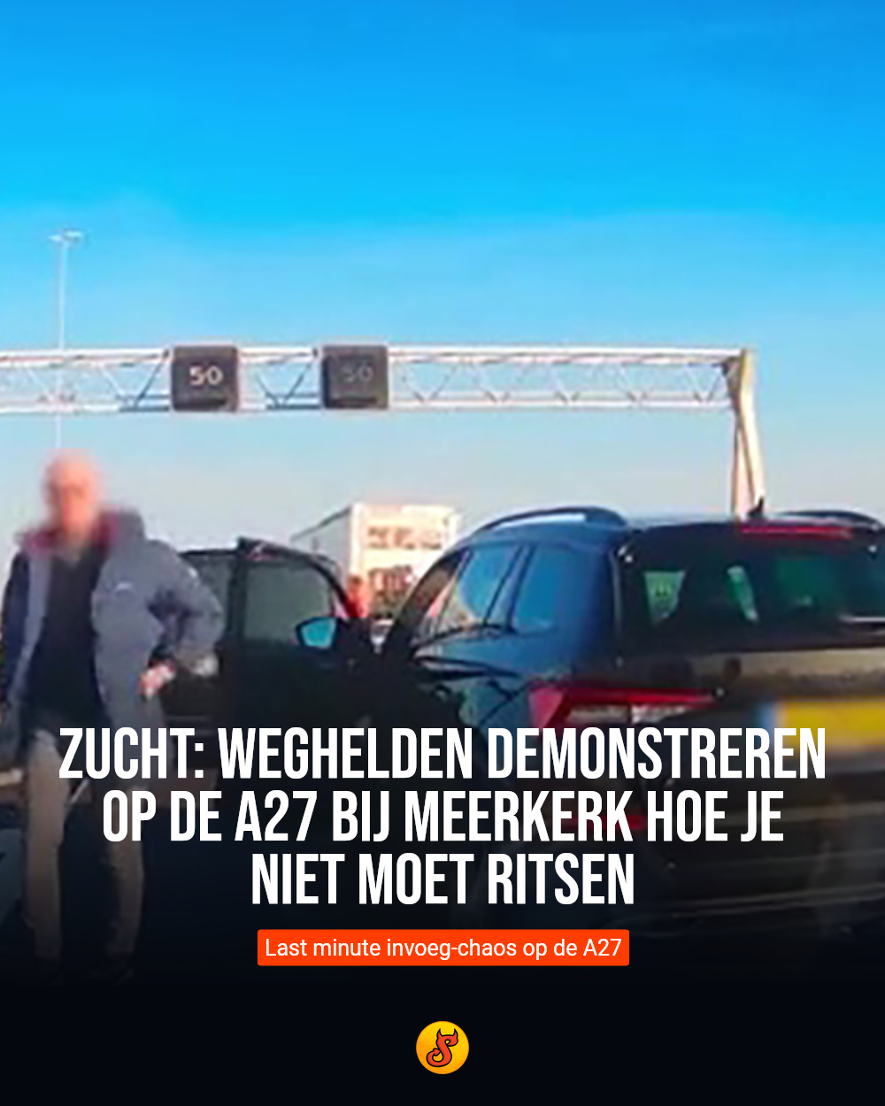 Zucht: Weghelden demonstreren op de A27 bij Meerkerk hoe je NIET moet ritsen