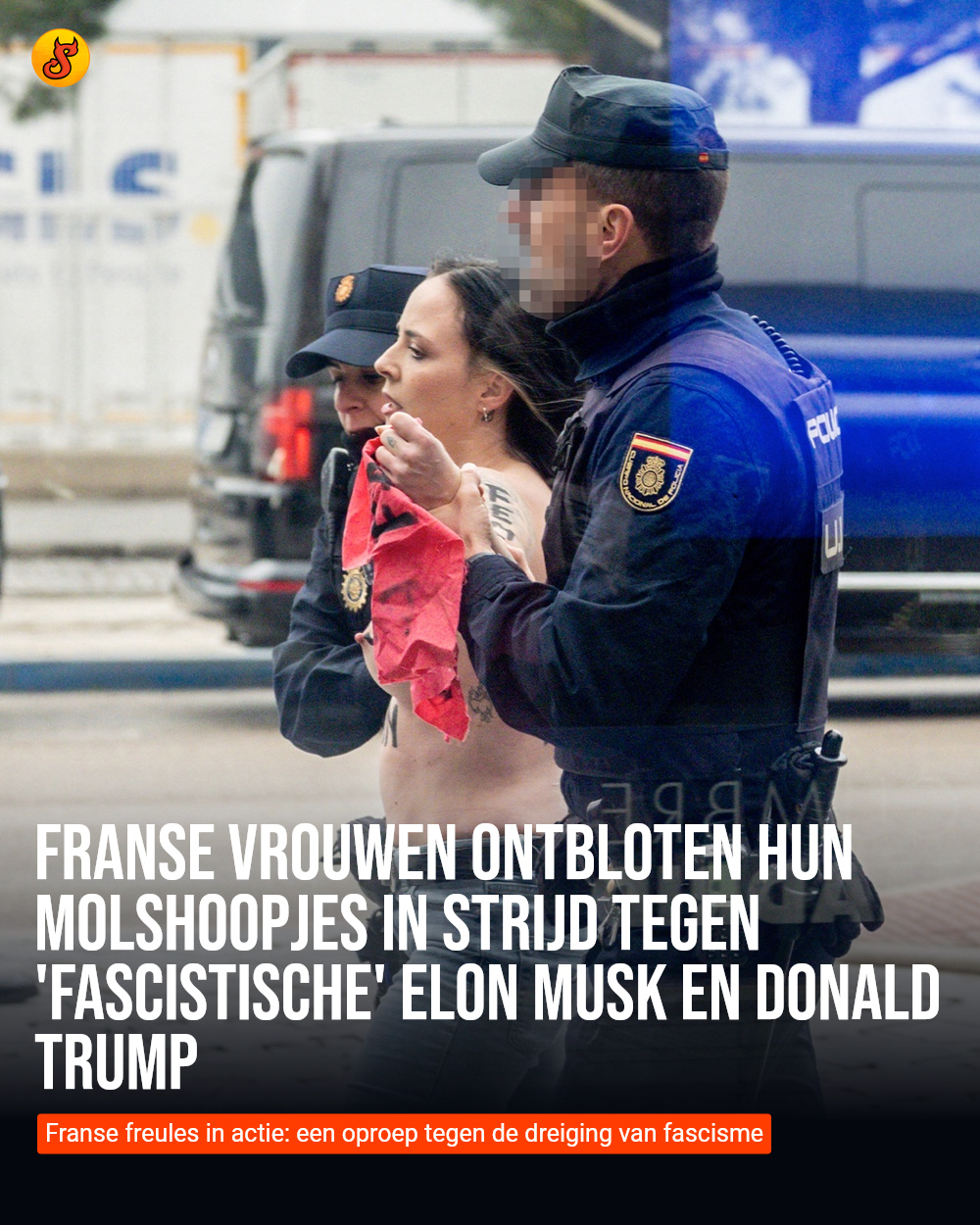 Franse vrouwen ontbloten hun molshoopjes in strijd tegen 'fascistische' Elon Musk en Donald Trump