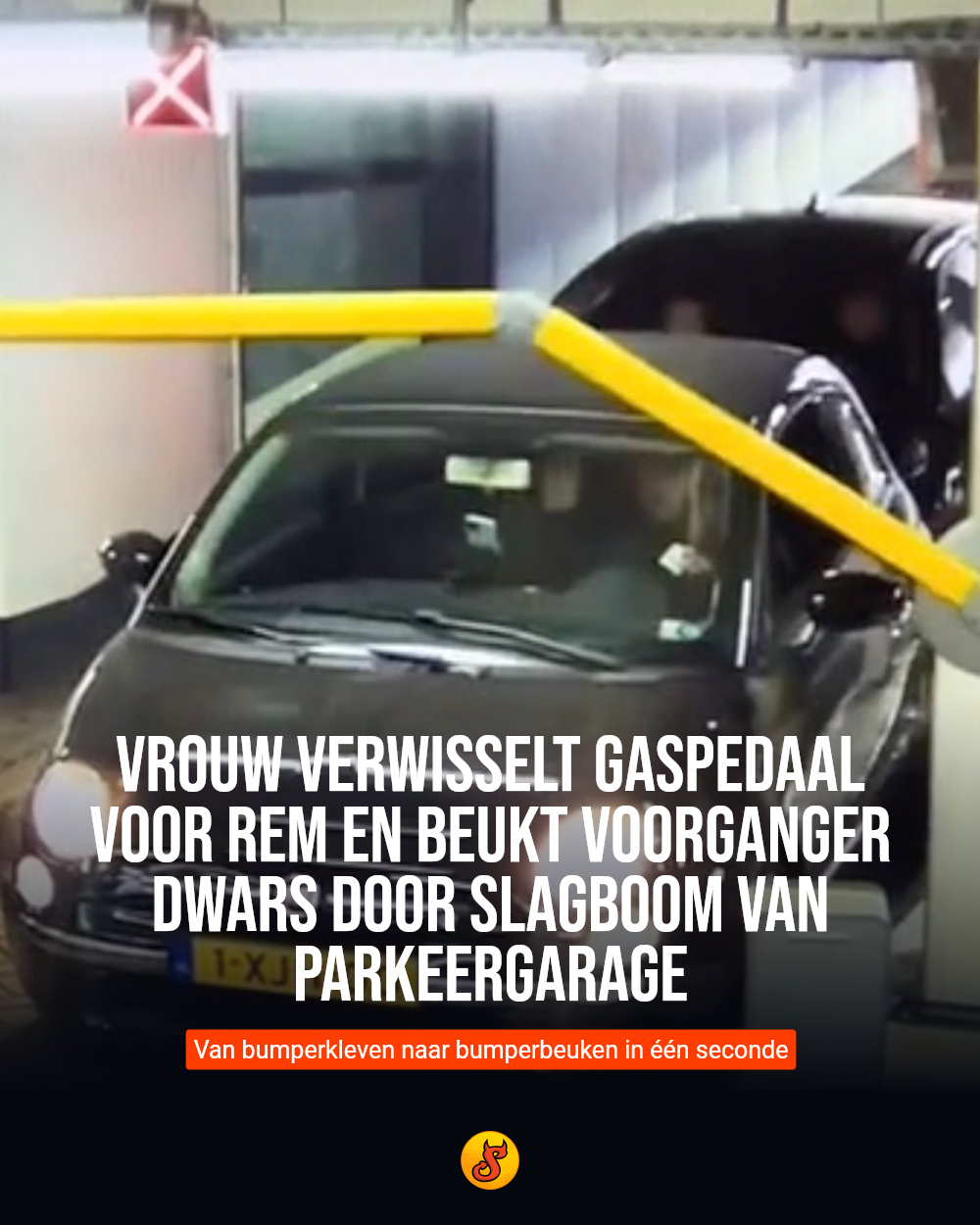 Vrouw verwisselt gaspedaal voor rem en beukt voorganger dwars door slagboom van parkeergarage